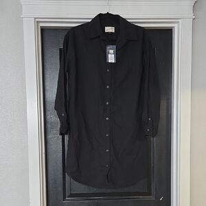 NWT Universal Thread Black Linen Cotton Blend Button Down Mini Shirt Dress XS